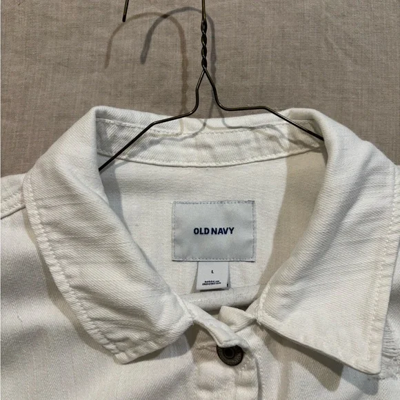 Old Navy White Distressed Jean Jacket - Large - Picture 2 of 3